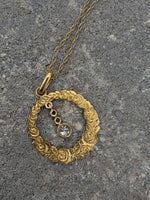 14k gold Edwardian diamond flower rose floral wreath necklace pendant lavaliere