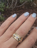 14k gold tri colored ROSE floral diamond estate eternity band-size 8.5