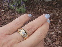 14k gold tri colored ROSE floral diamond estate eternity band-size 8.5