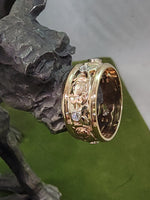 14k gold tri colored ROSE floral diamond estate eternity band-size 8.5
