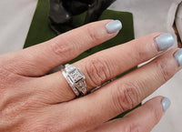 18k white gold engraved 5 diamond vintage wedding floral band