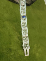 14k white gold c.1920's Deco filigree diamond & blue sapphire bracelet