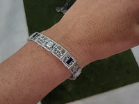 14k white gold c.1920's Deco filigree diamond & blue sapphire bracelet