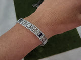 14k white gold c.1920's Deco filigree diamond & blue sapphire bracelet