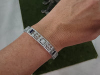 14k white gold c.1920's Deco filigree diamond & blue sapphire bracelet