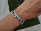 14k white gold c.1920's Deco filigree diamond & blue sapphire bracelet