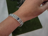 14k white gold c.1920's Deco filigree diamond & blue sapphire bracelet