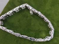 14k white gold c.1920's Deco filigree diamond & blue sapphire bracelet