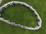 14k white gold c.1920's Deco filigree diamond & blue sapphire bracelet