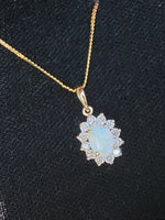 14k yellow gold Opal & Diamond halo necklace pendant