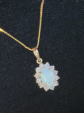 14k yellow gold Opal & Diamond halo necklace pendant