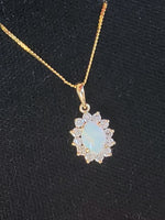 14k yellow gold Opal & Diamond halo necklace pendant