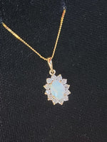14k yellow gold Opal & Diamond halo necklace pendant