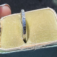 18k white gold engraved 5 diamond vintage wedding floral band