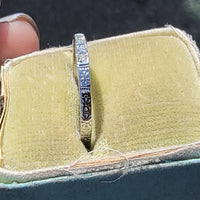 18k white gold engraved 5 diamond vintage wedding floral band