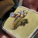 14k gold Victorian flower floral diamond & pearl ring