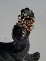 14k gold Victorian flower floral diamond & pearl ring