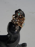 14k gold Victorian flower floral diamond & pearl ring