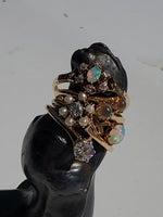 14k gold Victorian flower floral diamond & pearl ring