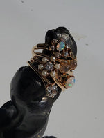 14k gold Victorian flower floral diamond & pearl ring