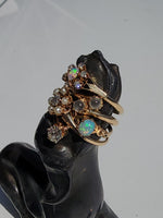14k gold Victorian flower floral diamond & pearl ring