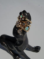 14k gold Victorian flower floral diamond & pearl ring