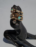 14k gold Victorian flower floral diamond & pearl ring
