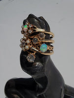 14k gold Victorian flower floral diamond & pearl ring