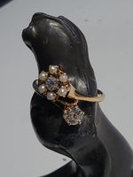 14k gold Victorian flower floral diamond & pearl ring