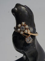14k gold Victorian flower floral diamond & pearl ring
