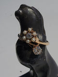 14k gold Victorian flower floral diamond & pearl ring