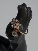 14k gold Victorian flower floral diamond & pearl ring