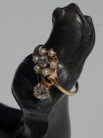 14k gold Victorian flower floral diamond & pearl ring