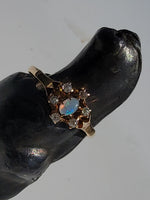 14k gold Victorian opal & mine cut diamond ring