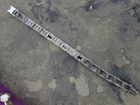 10k white gold c.1920's Deco filigree aquamarine & black onyx bracelet