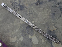 10k white gold c.1920's Deco filigree aquamarine & black onyx bracelet