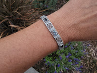 10k white gold c.1920's Deco filigree aquamarine & black onyx bracelet