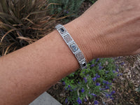 10k white gold c.1920's Deco filigree aquamarine & black onyx bracelet