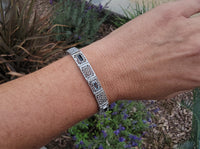10k white gold c.1920's Deco filigree aquamarine & black onyx bracelet
