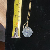 14k white gold carved floral flower crystal & blue sapphire estate pendant necklace