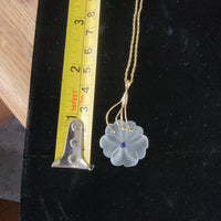 14k white gold carved floral flower crystal & blue sapphire estate pendant necklace