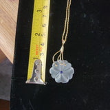 14k white gold carved floral flower crystal & blue sapphire estate pendant necklace