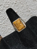 10k white & rose gold two tone Deco carved Tiger's eye trojan warrior estate men's ring