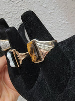 10k white & rose gold two tone Deco carved Tiger's eye trojan warrior estate men's ring