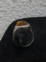 10k white & rose gold two tone Deco carved Tiger's eye trojan warrior estate men's ring