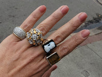 10k white & rose gold two tone Deco carved Tiger's eye trojan warrior estate men's ring