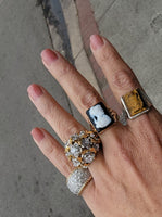 10k white & rose gold two tone Deco carved Tiger's eye trojan warrior estate men's ring