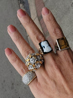 10k white & rose gold two tone Deco carved Tiger's eye trojan warrior estate men's ring