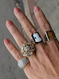10k white & rose gold two tone Deco carved Tiger's eye trojan warrior estate men's ring