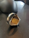 10k white & rose gold two tone Deco carved Tiger's eye trojan warrior estate men's ring
